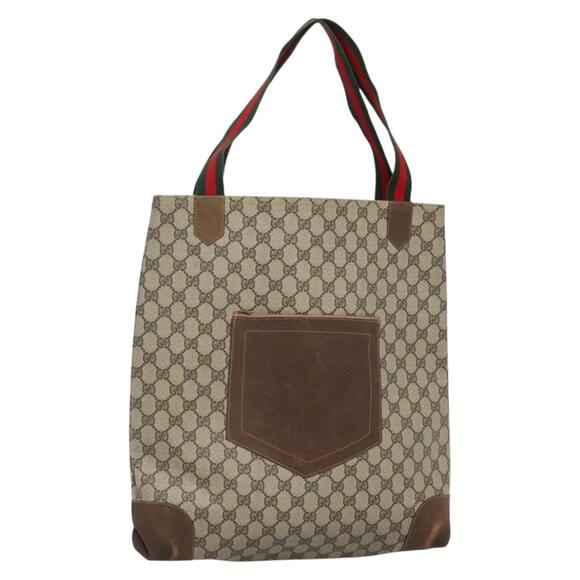 GUCCI GG Supreme Web Sherry Line Tote Bag Pvc Beige - Picture 1 of 16